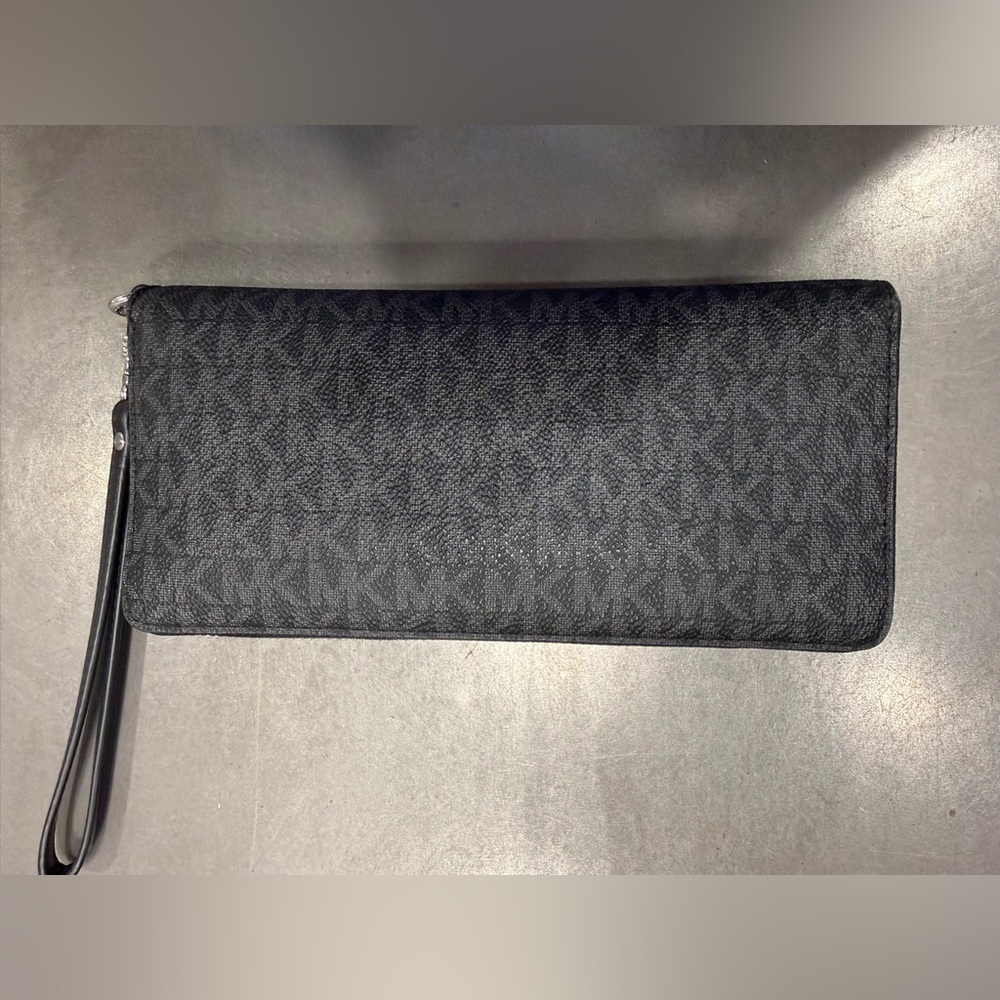 Michael Kors Black MK Logo Zip-Around Wristlet Wallet - Picture 2 of 4